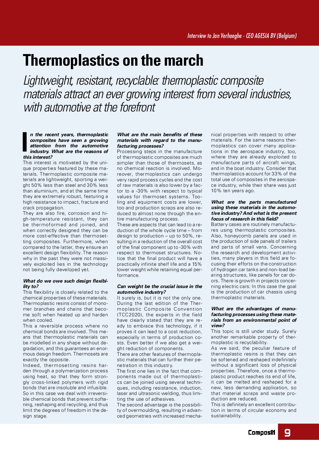 Thermoplastics on the march – Interview Compositi Magazine
